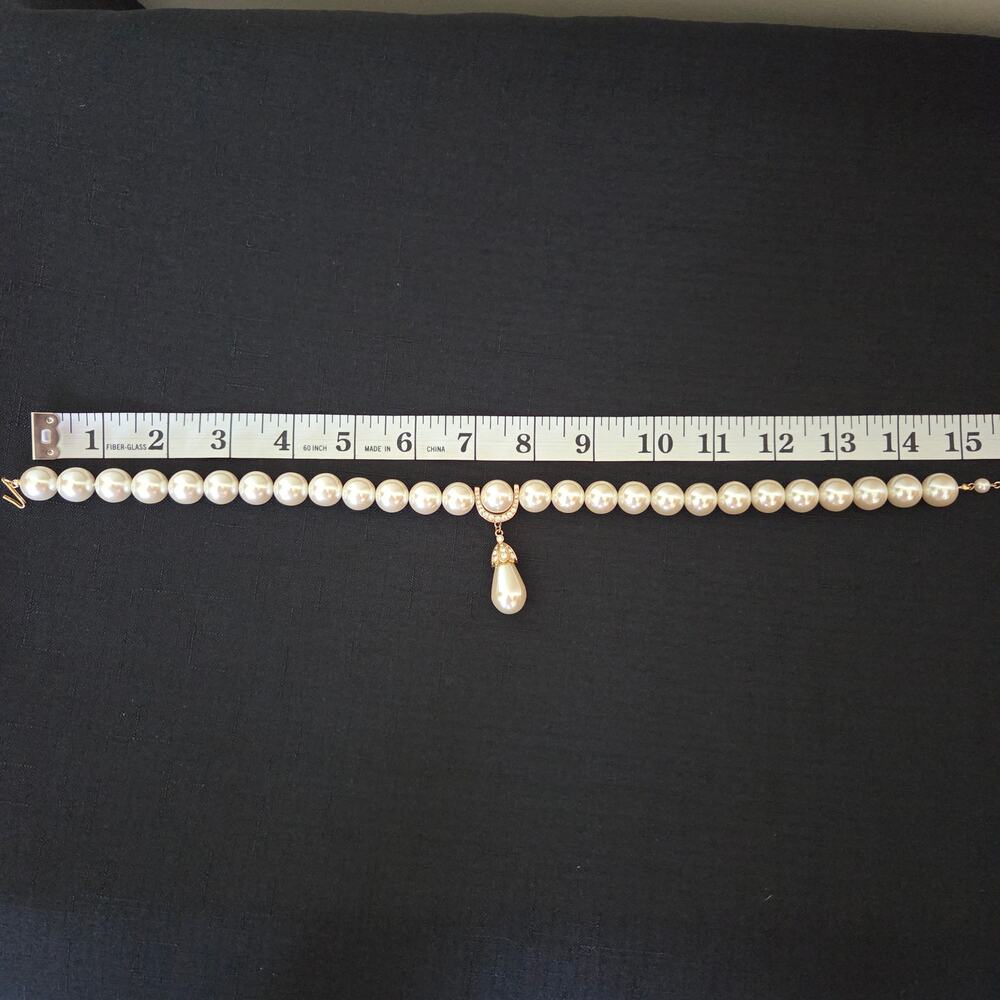 Vintage Marvella Faux Pearl Rhinestone Choker Necklace Ivory Gold Bridal - Picture 9 of 13